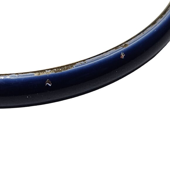 Vintage Gold Tone Blue Enamel Hinged Bangle Bracelet Retro 80s 90s Fashion - Picture 3 of 6